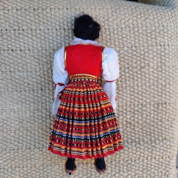 VTG 70's Italian German Handmade Embroidered 8" Souvenir Folk Doll Black Hair - Picture 6 of 7